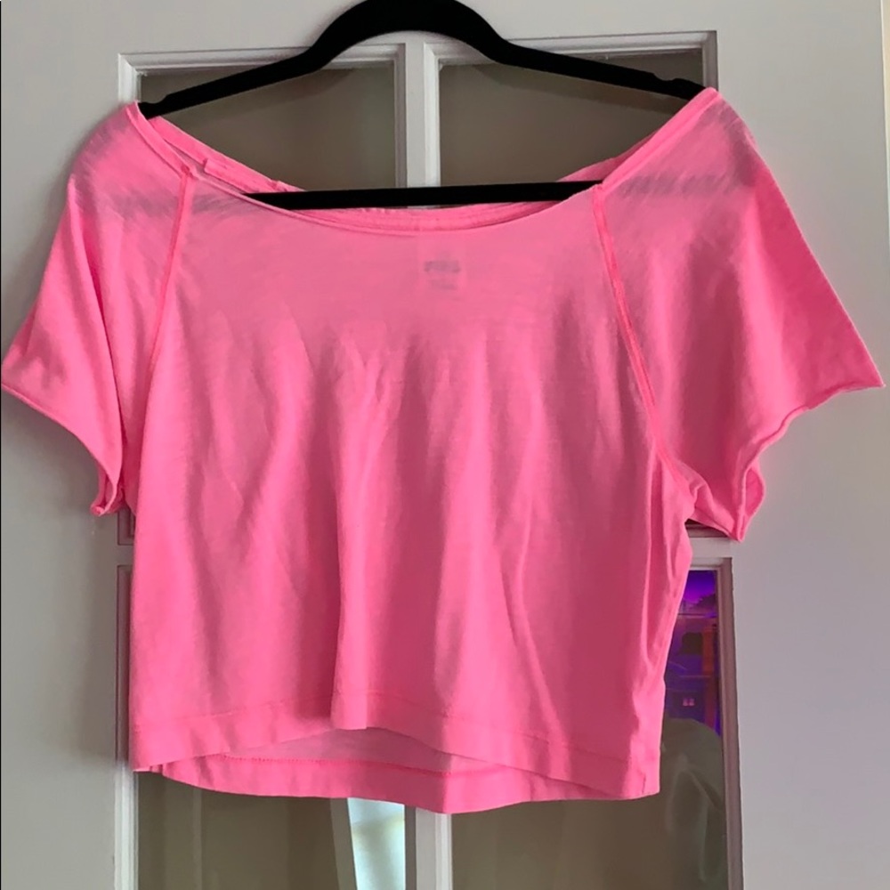 VS pink cut off of the shoulder top in neon pink